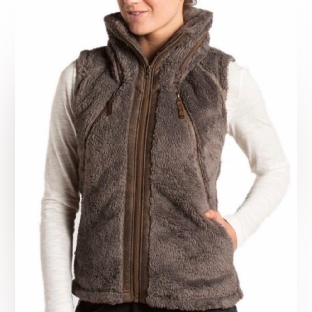 KUHL “Flight Vest” Stowaway Hood Zipper Fuzzy Grey Vest Medium